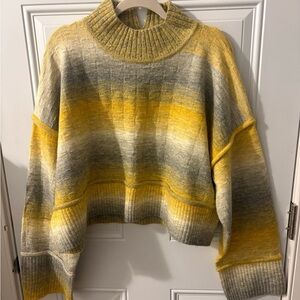 Anthropologie Yellow and Gray Striped Turtleneck Sweater
